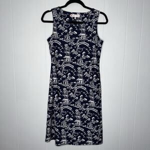 Jude Connally Women’s Ornamental Pagoda Cherry Blossom Dress Blue Sleeveless S